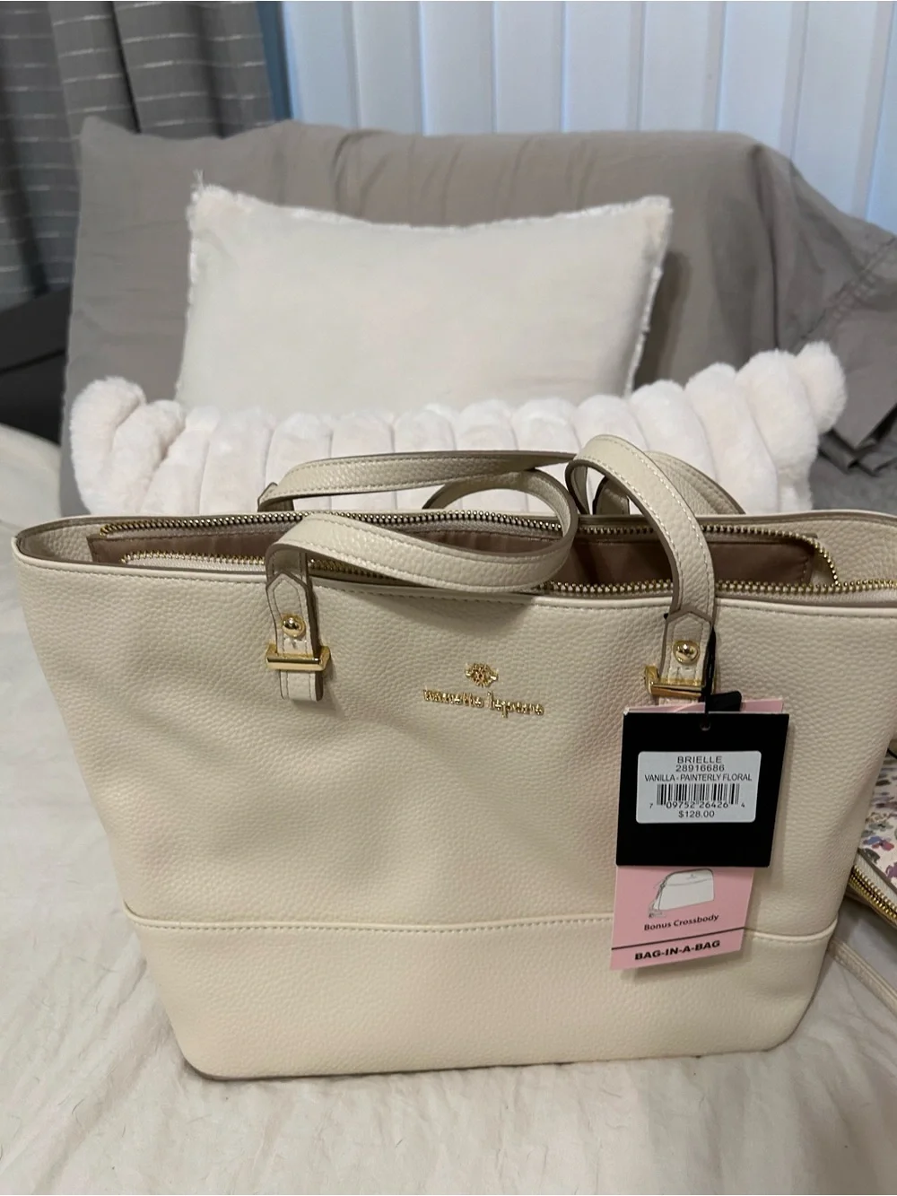 2 Nanette Lepore  (1  Cream Pebbled Leather Brielle Tote 2) floral both NWT